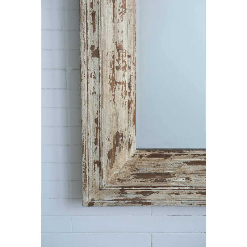 Full Length Rectangle Floor Mirror With Distressed Wood Frame - Brown