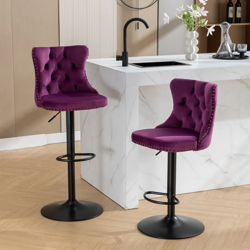 Swivel Velvet Barstools Adjusatble Seat Height , Modern Upholstered Bar Stools With Backs Comfortabl