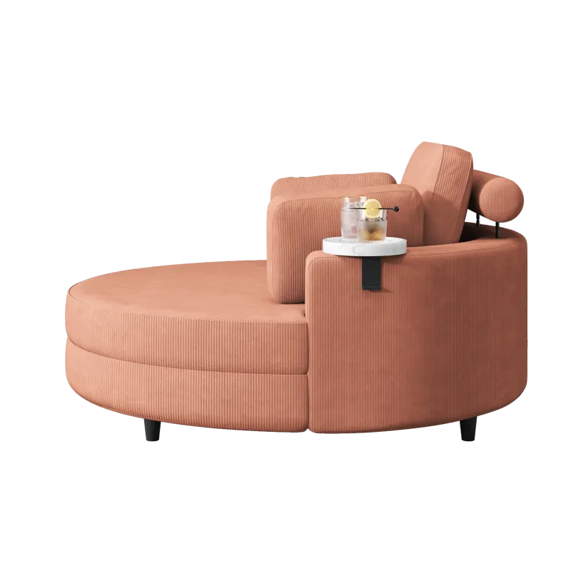 Corduroy Sofa With Two Throw Pillows, A Waist Pillow And An Extra Tray Is Comfortable For A Small Ap