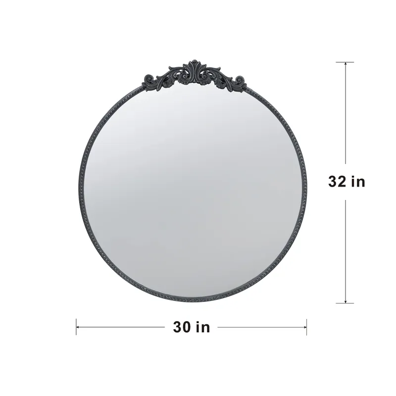Classic Design Mirror With Round Shape And Baroque Inspired Frame For Bathroom, Entryway Console Lea