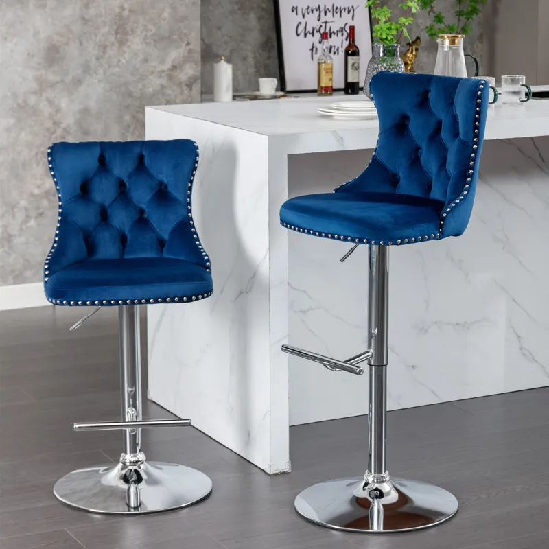 Swivel Velvet Barstools Adjusatble Seat Height From 25-33\", Modern Upholstered Chrome Base Bar Stoo