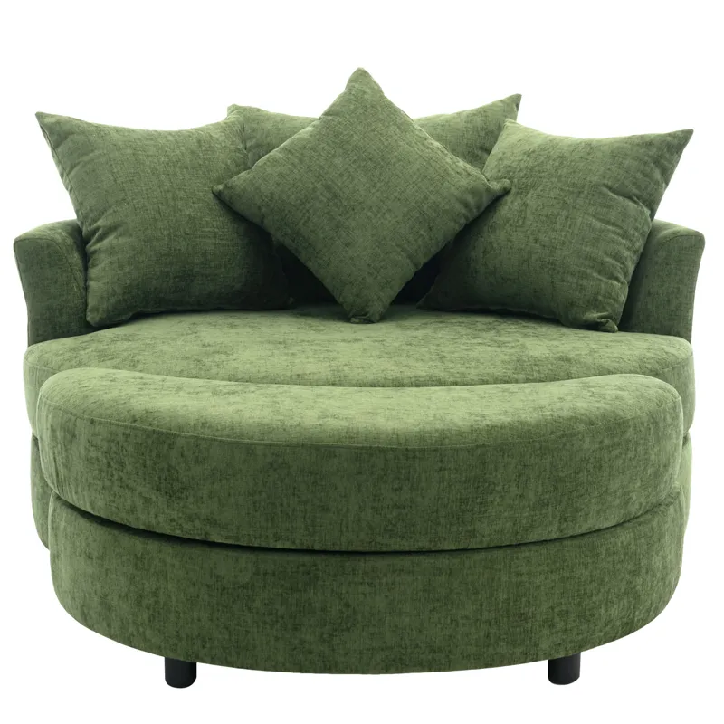 360° Swivel Accent Barrel Chair With Storage Ottoman & 4 Pillows, Modern Chenille Leisure Chair Roun