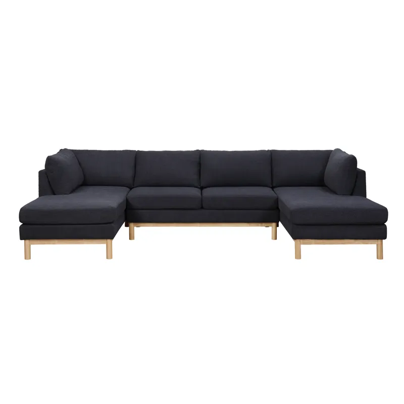 Hallie - Wide Sherpa Double Chaise U-Shape Sectional Sofa - Black