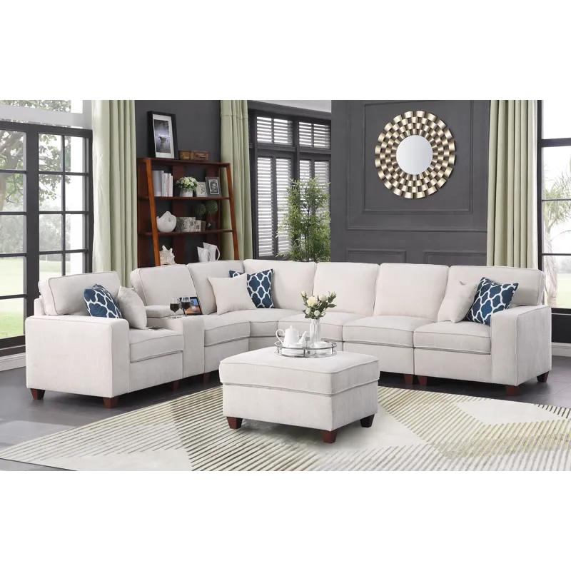 Rene - Sectional Sofa With Ottoman - Beige