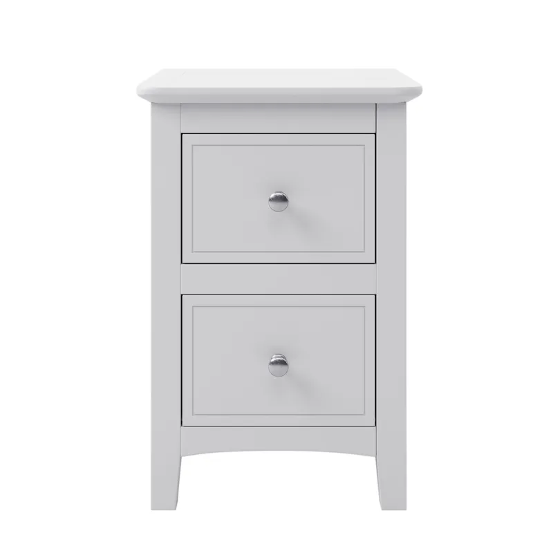 2 Drawers Solid Wood Nightstand End Table - White