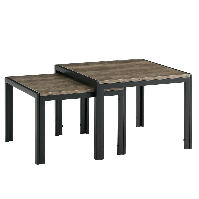 Nesting Coffee Table (Set of 2), Square Modern Stacking Table With Wood Finish For Living Room - Gra