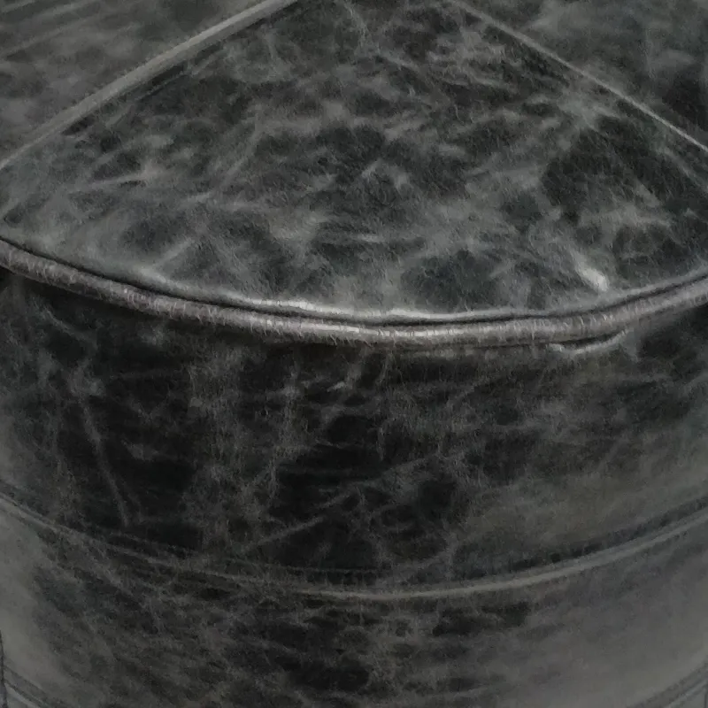 Connor - Round Pouf - Distressed Black