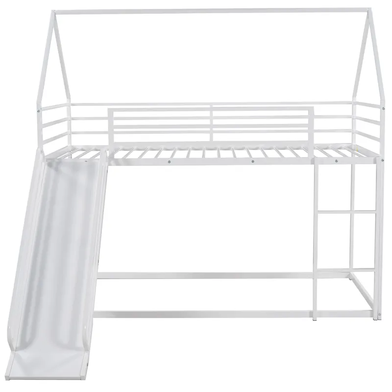 Twin Over Twin House Bunk Bed With Ladder And Slide - White