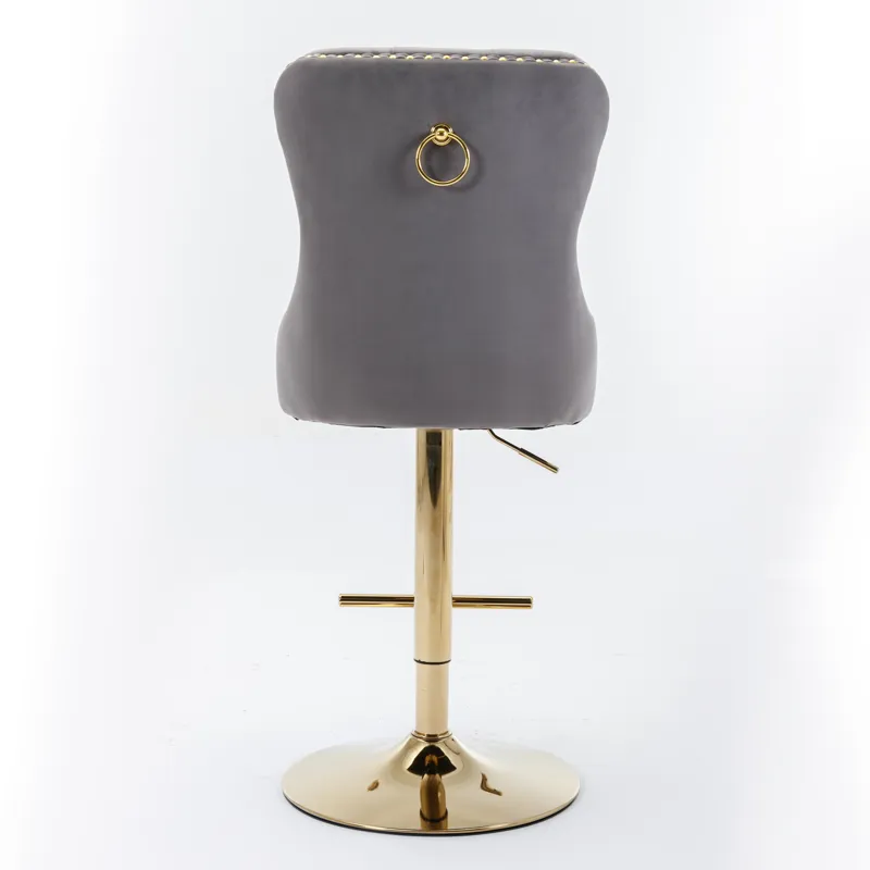Thick Golden Swivel Velvet Barstools Adjusatble Seat Height From 25-33\", Modern Upholstered Bar Sto