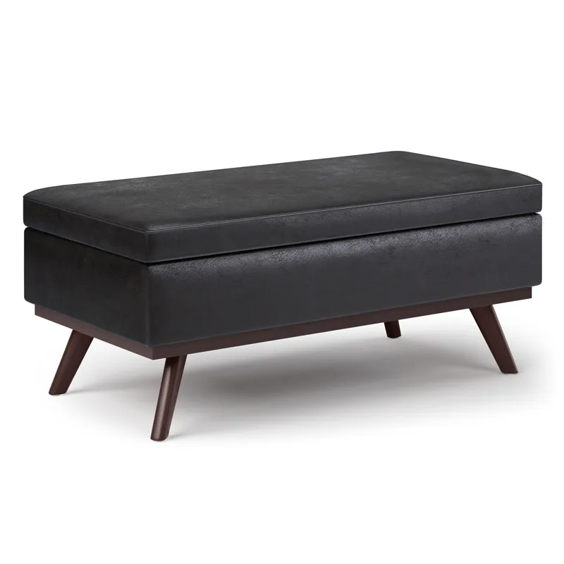 Owen - Lift Top Large Coffee Table Storage Ottoman - Distressed Black