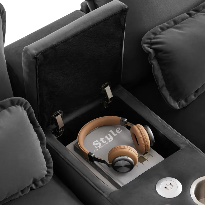 Modern U Shaped Sofa With Console, Cupholders And USB Ports, 6 Seat Upholstered Symmetrical Indoor F