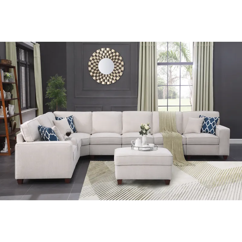 Ted - Sectional Sofa With Ottoman - Beige