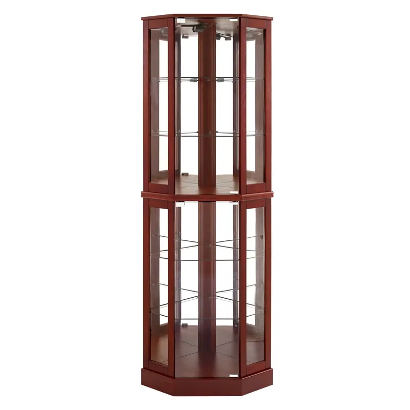 6 Shelf Corner Curio Display Cabinet With Lights, Mirrors And Adjustable Shelves (E26 Light Bulb Not