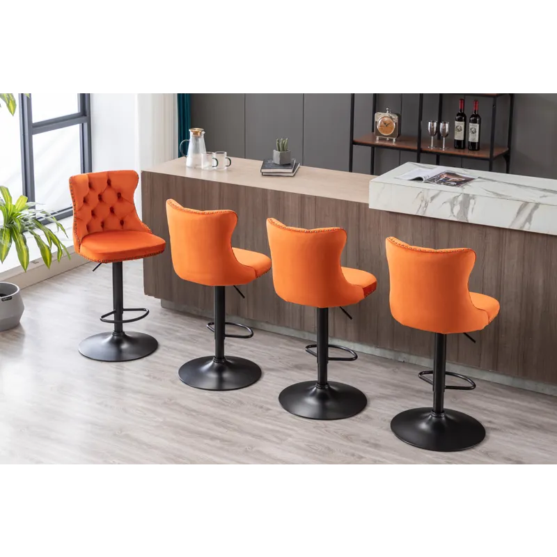 Swivel Velvet Barstools Adjusatble Seat Height, Modern Upholstered Bar Stools With Backs Comfortable