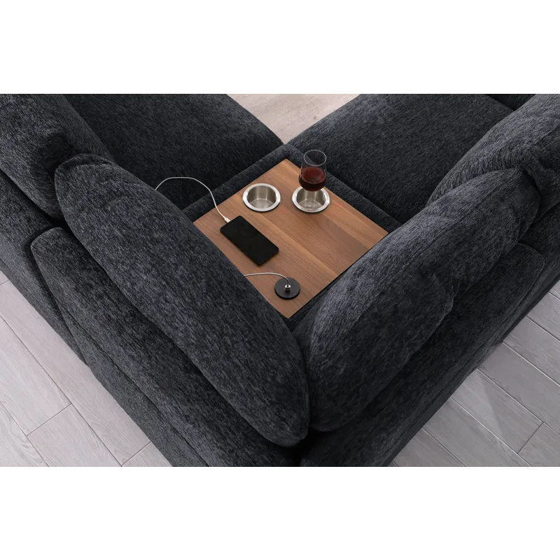 Celine - Chenille Fabric Corner Sectional Sofa With Right-Facing Chaise, Cupholders, And Charging Ports - Dark Gray