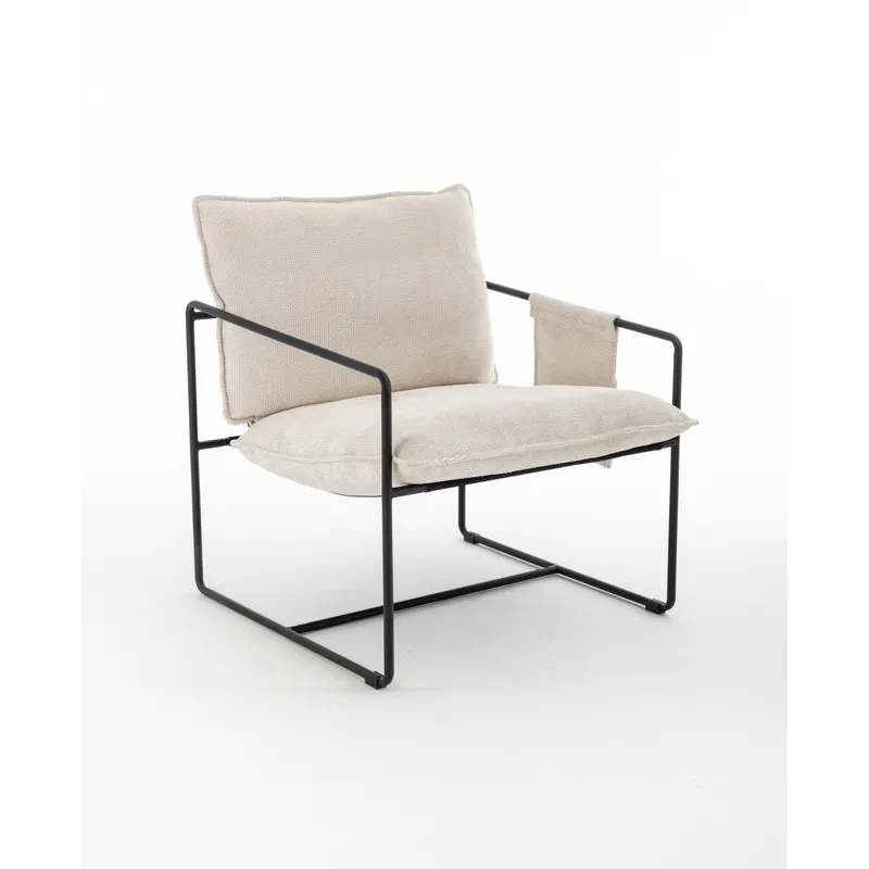 Upholstered Hanging Armchair With Arm Pocket Metal Frame, Crushed Foam Cushions And Skin-Friendly Br
