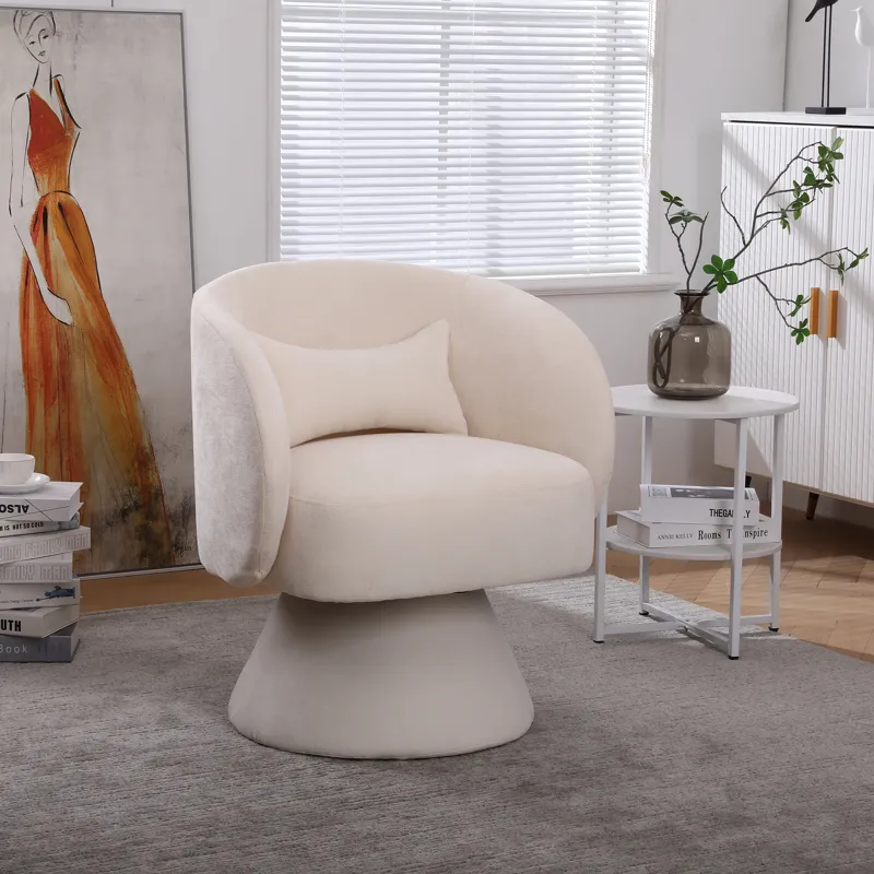 26.4\" Swivel Accent Chair Armchair, Round Barrel Chair In Fabric For Living Room Bedroom - Beige