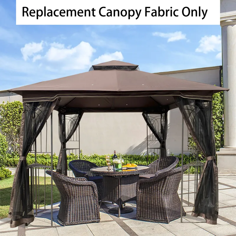 Patio Double Roof Gazebo Replacement Canopy Top Fabric - Brown