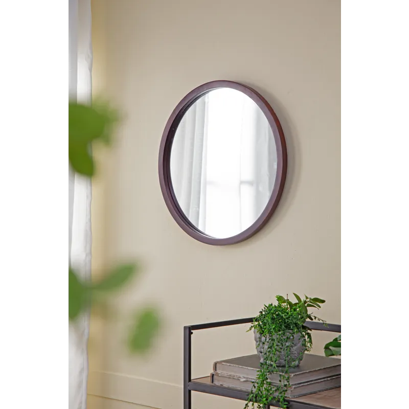 Circle Wall Mirror With Wooden Frame And Walnut Finish, Wall Mirror For Living Room Dining Room - Br