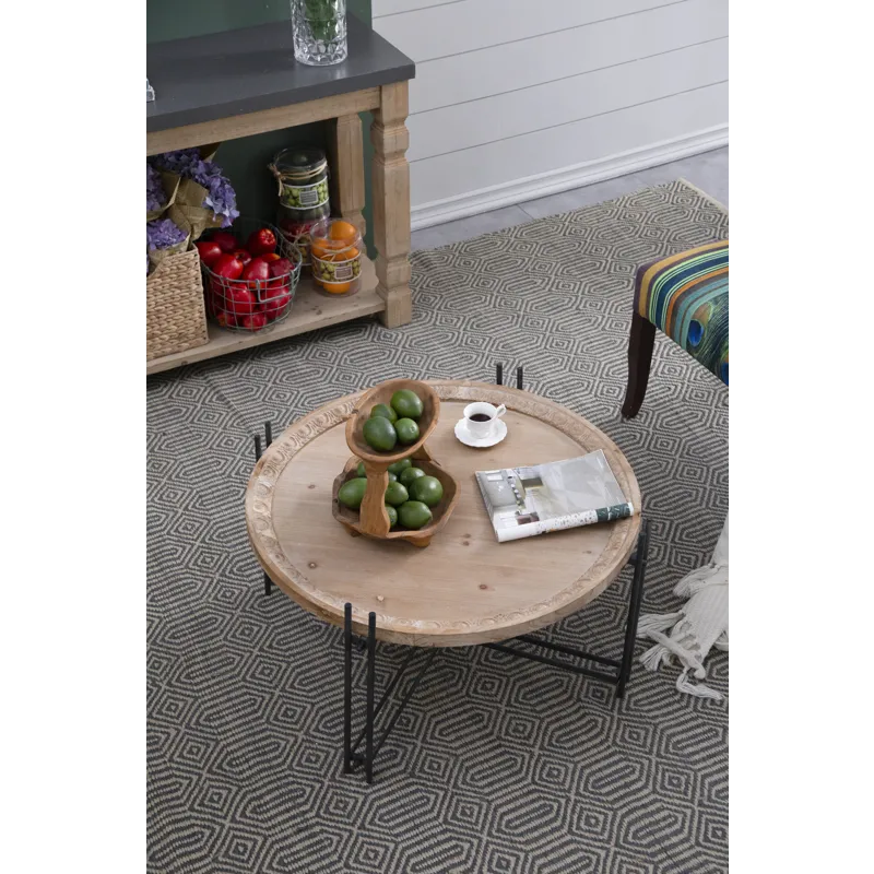 Farmhouse Round Wooden Round Coffee Table With Metal Legs - Black / Brown