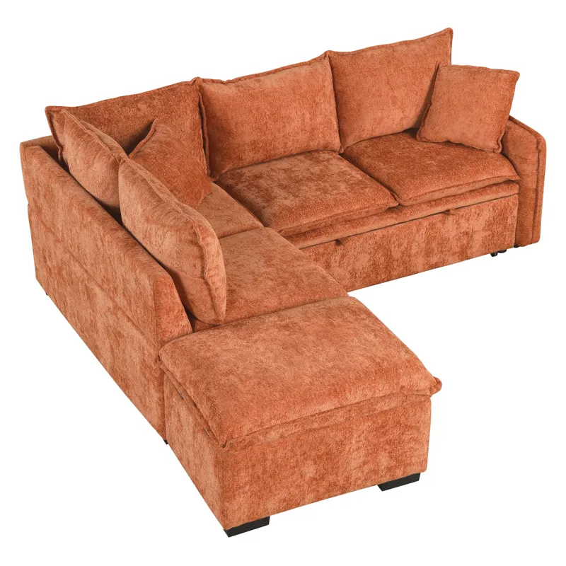 Convertible Sofa Bed Sectional Sofa Sleeper L-Shaped Sofa With A Storage Ottoman, Two Pillows, Two P