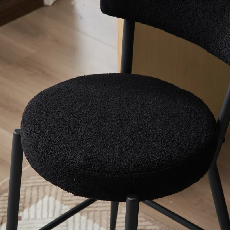 Modern Teddy Fabric Upholstered Bar Stools (Set of 2)- Black