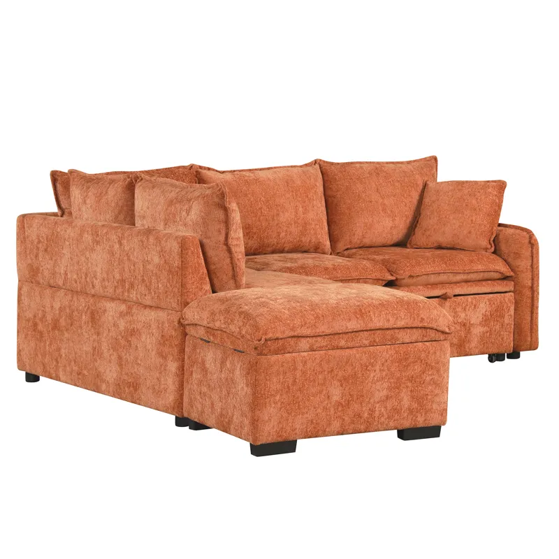 Convertible Sofa Bed Sectional Sofa Sleeper L-Shaped Sofa With A Storage Ottoman, Two Pillows, Two P