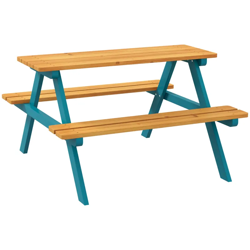 Outsunny - Kids Picnic Table Set With Wooden Table, Outdoor Bench Set With Seating For 4 Kids Ages 3