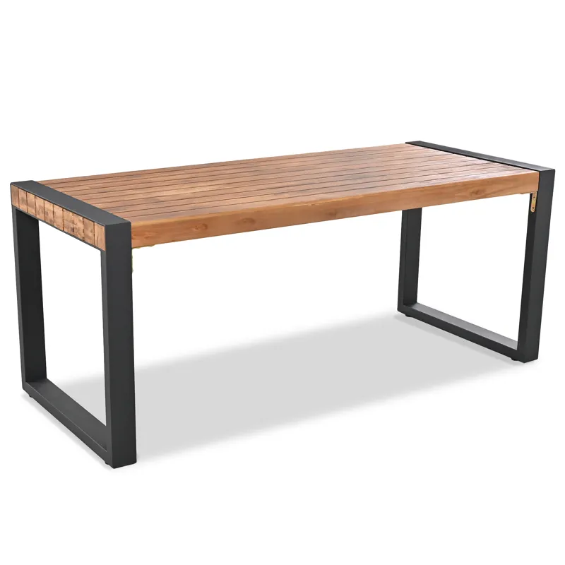 3 Pieces Outdoor Dining Table With 2 Benches, Patio Dining Set With Unique Top Texture, Acacia Wood 