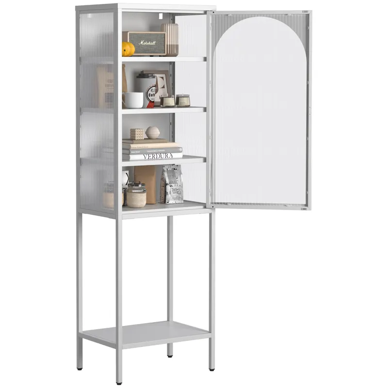 Metal Glass Door Display Storage Cabinet - 5 Tier Cube Bookshelf Storage Cabinet With 3 Adjustable S