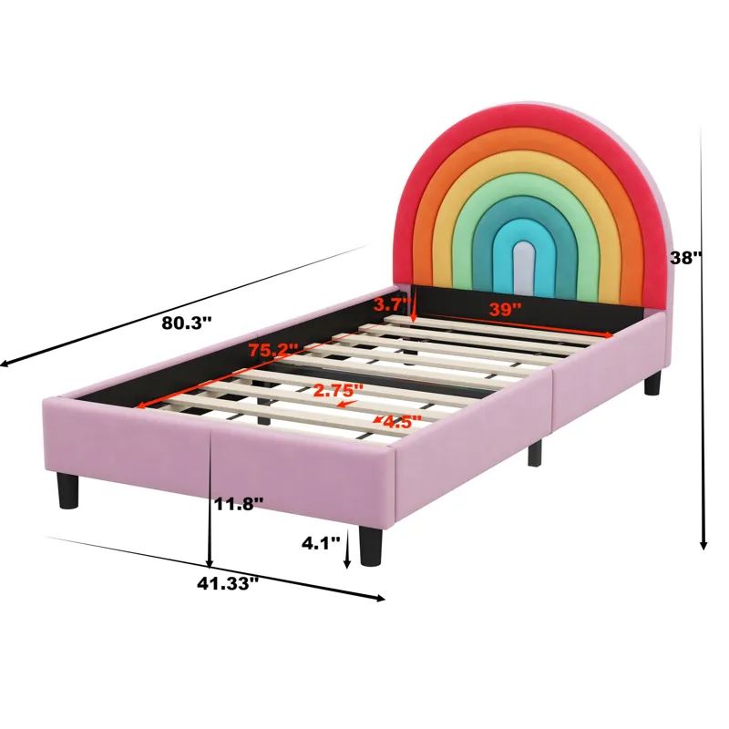 Rainbow Design Upholstered Twin Platform Bed Cute Style Princess Bed For Boys & Girls, Teens - Color