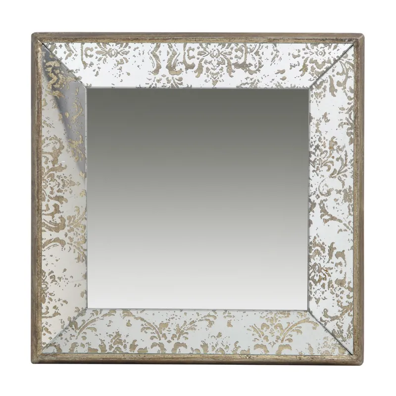 Antique Silver Square Mirror With Floral Accents, Decorative Display Tray, Hanging Mirror, Tradition