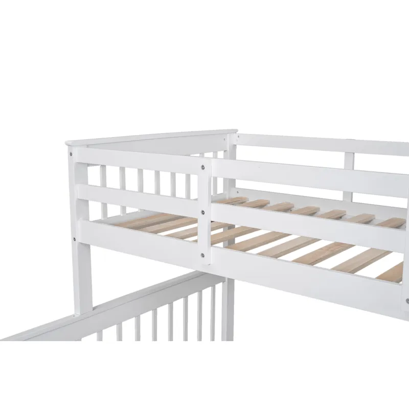 Twin Over Full Bunk Bed With Twin Size Trundle, Storage And Guard Rail For Bedroom, Dorm, For Adults