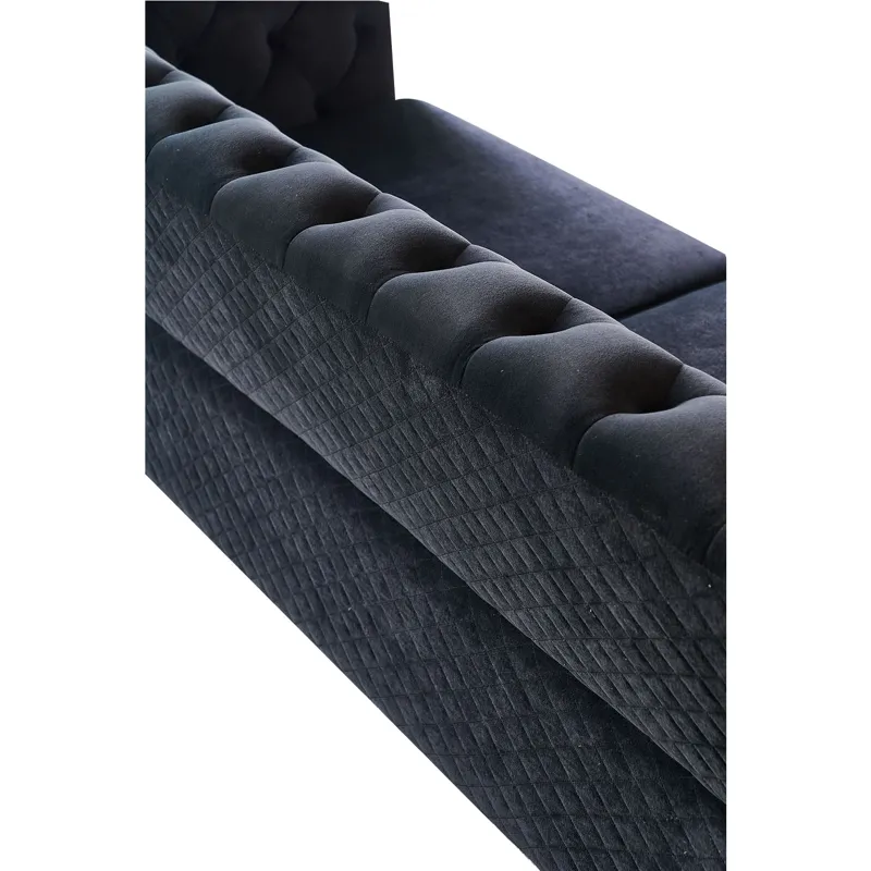 Modern Tufted Velvet Sofa For Living Room - Black
