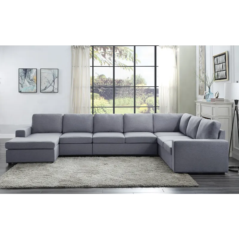 Tifton - Linen 7 Seat Reversible Modular Sectional Sofa Chaise - Light Gray