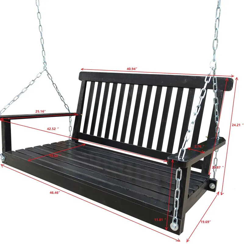 Front Porch Swing With Armrests For Outdoor Patio, Garden Yard, Backyard Or Sunroom - Black