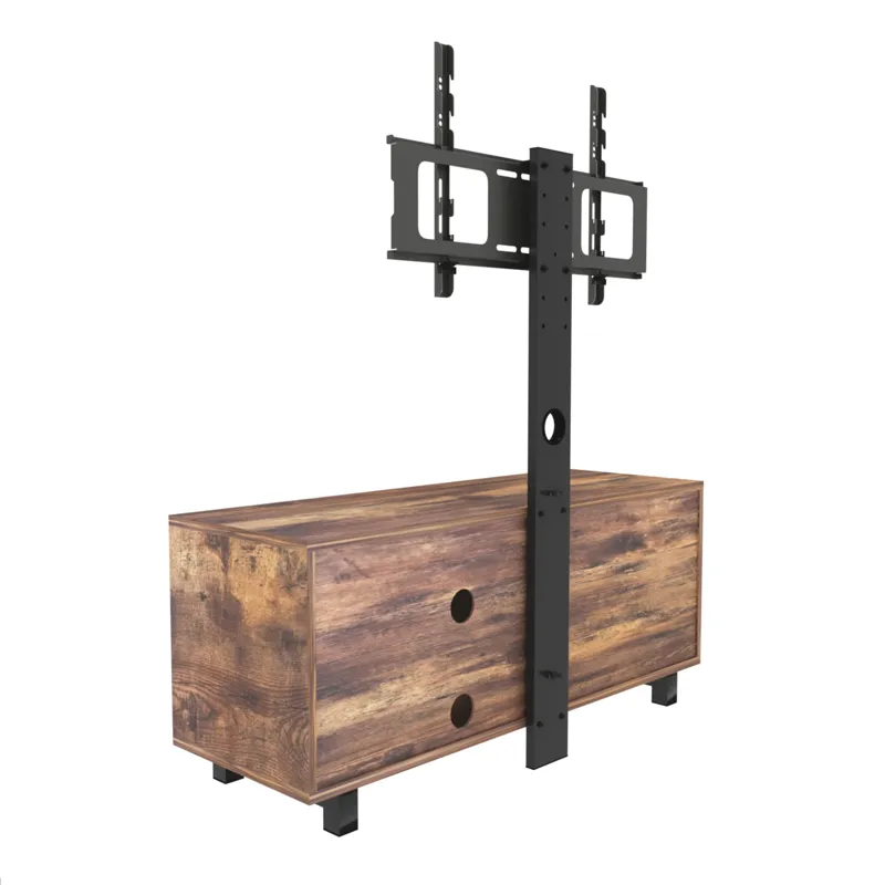 Rustic Brown TV Console With Push-To-Open Storage Cabinet For TV, Wood & Glass TV Stand For Living R