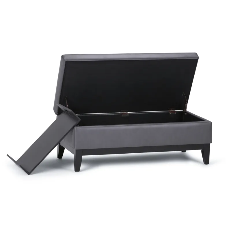 Oregon - Storage Ottoman Bench with Tray - Stone Grey