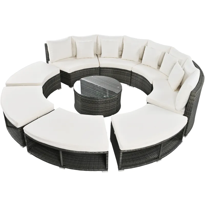Outdoor Patio Furniture Luxury Circular Sofa Set Rattan Wicker Sectional Sofa Lounge Set With Temper
