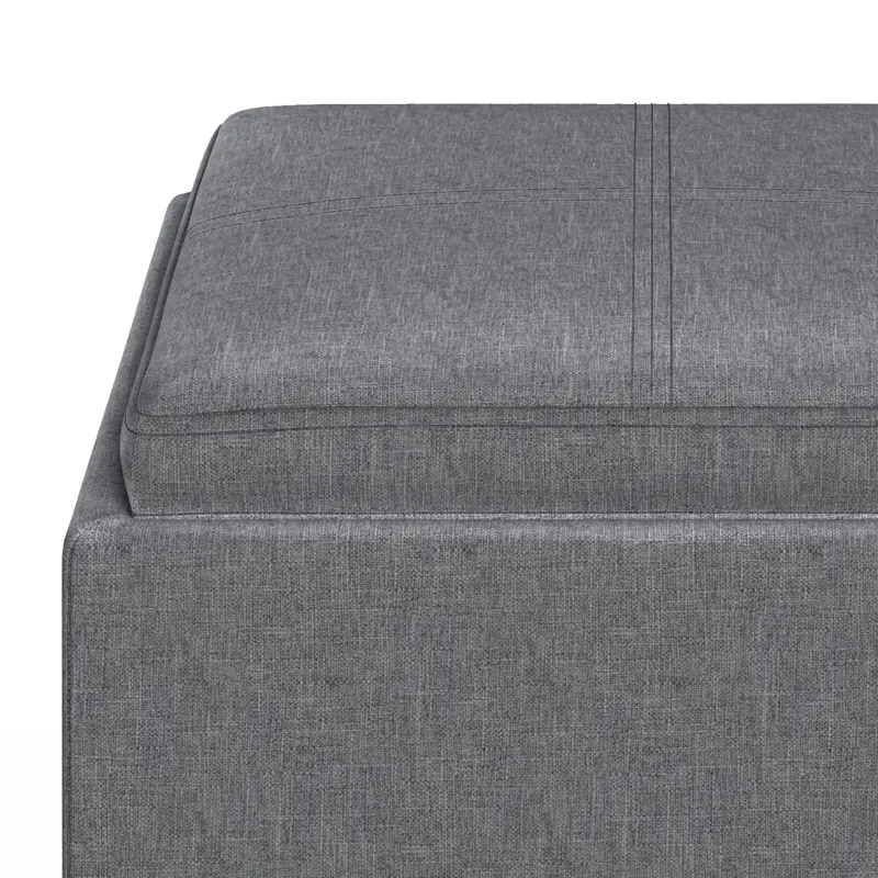 Rockwood - Cube Storage Ottoman with Tray - Slate Grey