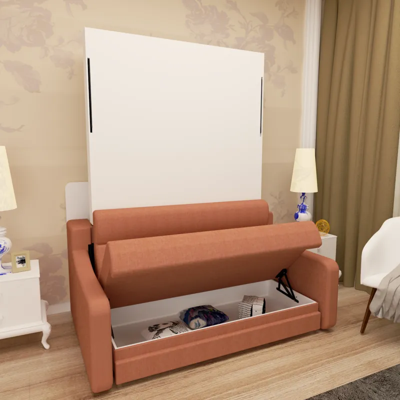Morden Deisgn Vertical Murphy Bed With Sofa For Bedroom Or Guestroom White Wall Bed Space Saving Hid