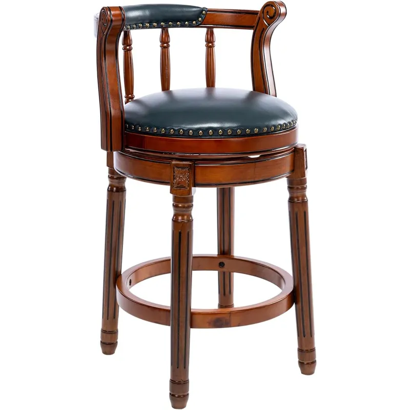 26\'\' Swivel Leather Wooden Bar Stool, 360 Degree Swivel Bar Height Chair With Backs For Home Kitch