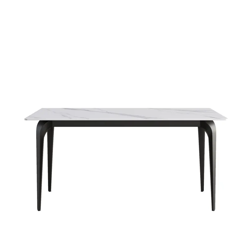 63\" Modern Artificial Stone White Straight Edge Black Metal Leg Dining Table, 6 People - White / Bl