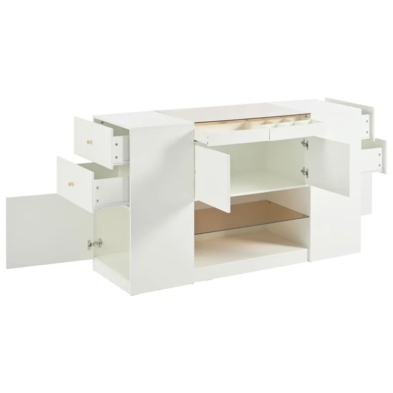 Modern Luxury Multi-Functional Island Vanity Dresser And Storage Cabinet With Glass Tabletop, Displa