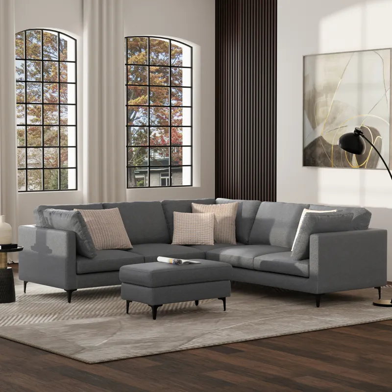 Ava - Mid Century Corner Sectional Sofa - Pebble Gray