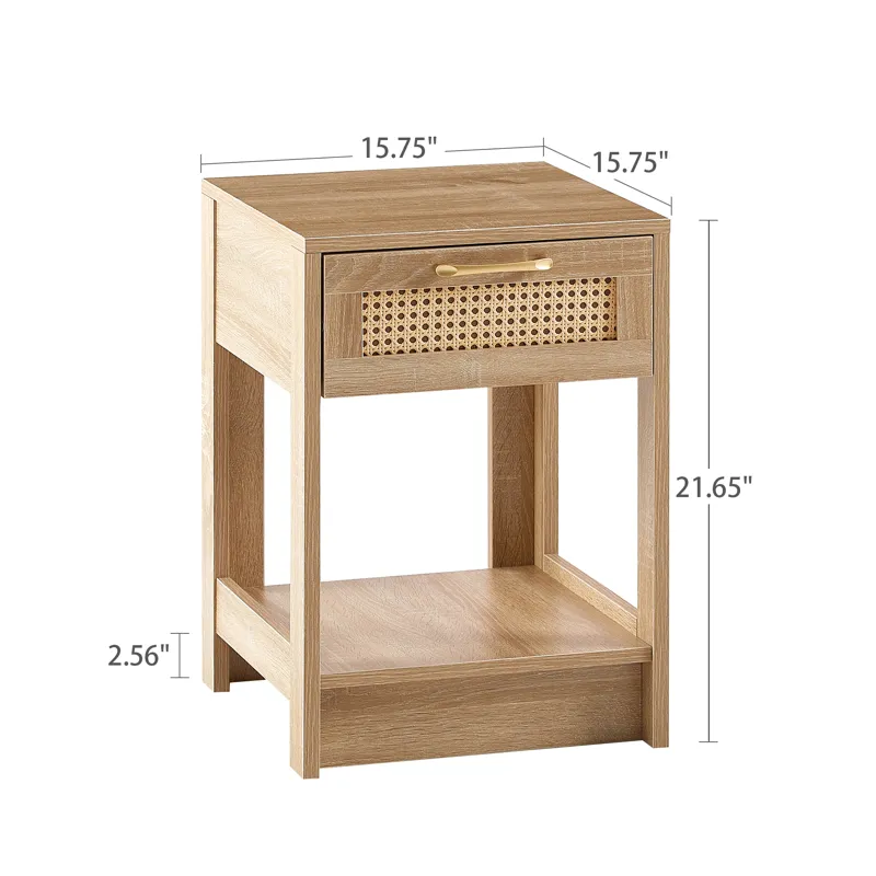 15.75\" Rattan End Table With Drawer, Modern Nightstand, Side Table For Living Room, Bedroom - Natur