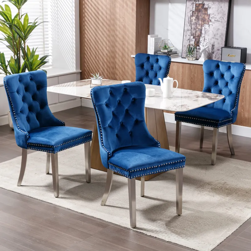 Nikki - Modern, High-End Tufted Solid Wood Contemporary Velvet Upholstered Dining Chair With Chrome 