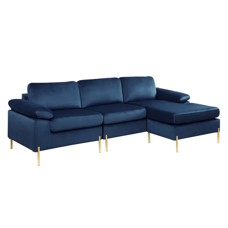 Shannon - Velvet Sectional Sofa With Chaise - Blue