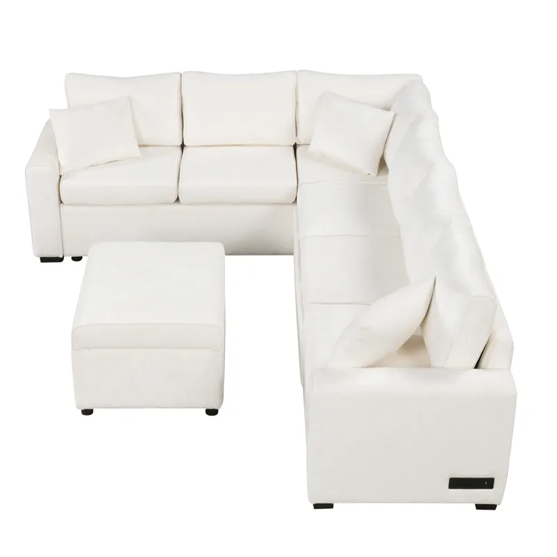 Sectional Sofa Pull-Out Sofa Bed Sleeper With A Storage Ottoman, Three Pillows And Charging Devices 