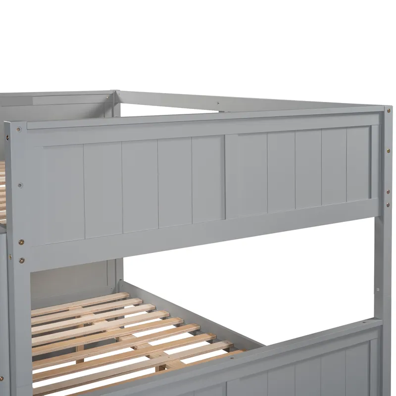 Full Over Full Bunk Bed With Twin Size Trundle - Gray